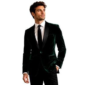 ASOS Green Velvet Blazer Black Satin Shawl Lapel Single Button Men's 36